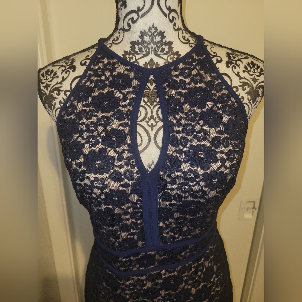 NW Nightway Navy Blue Lace & Sequin Sparkly Cocktail‎ Dress Sz 8